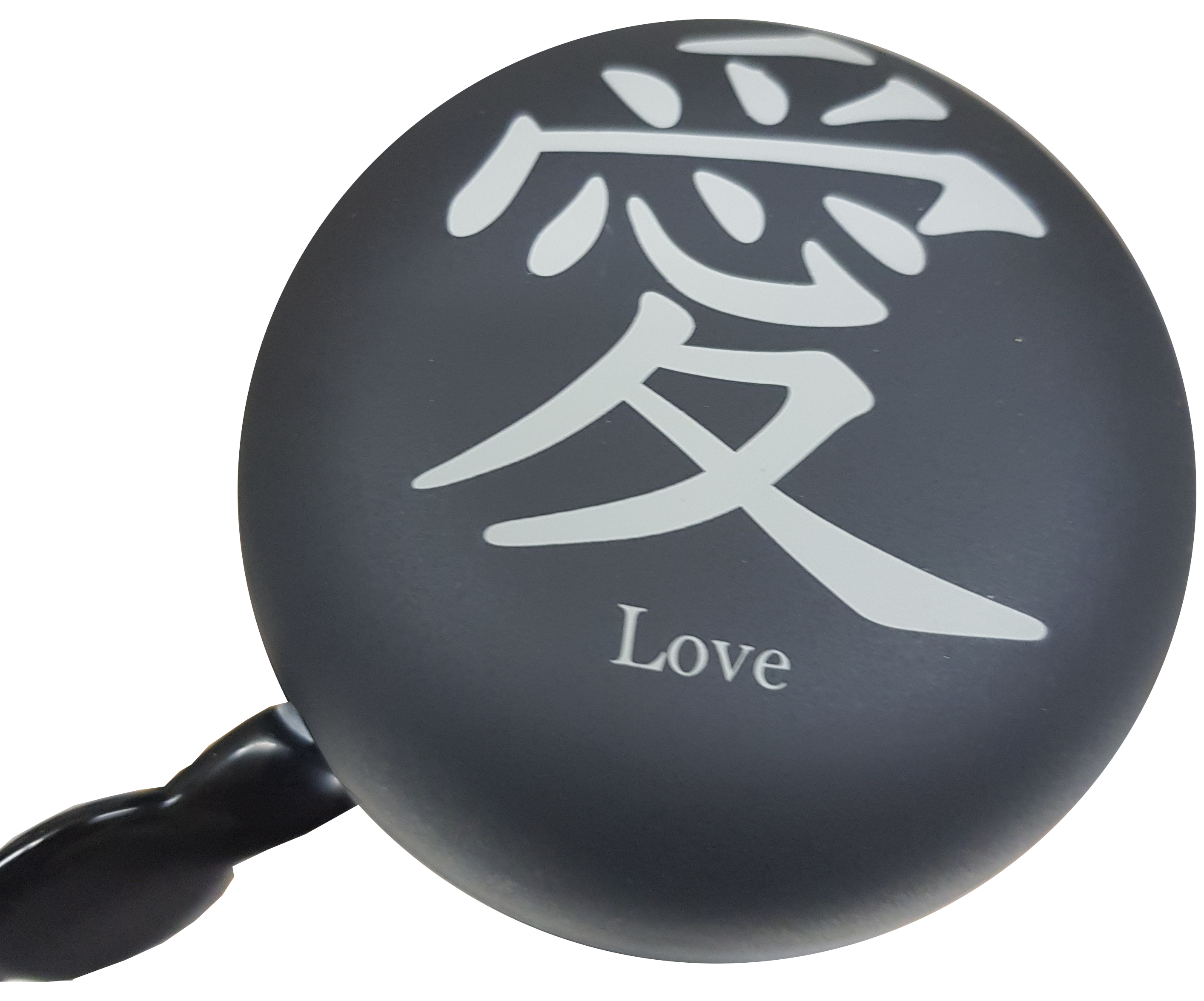 LTJ 2-Klang Fahrradglocke , matt schwarz mit mit chinesischem LOVE, XXL Ø 80mm