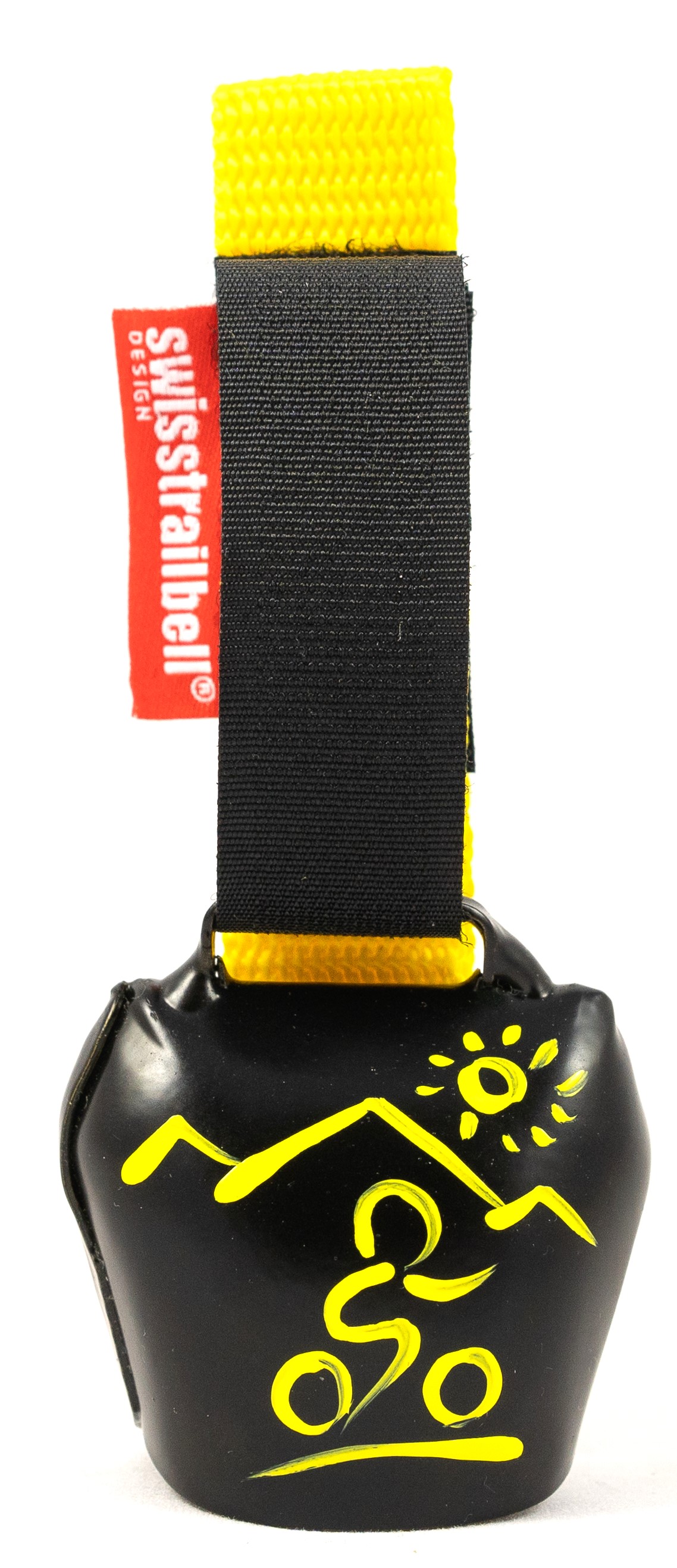 swisstrailbell® Fahrradklingel Black mit gelbem MTB, gelbes Band, Trailbell, Signalglocke