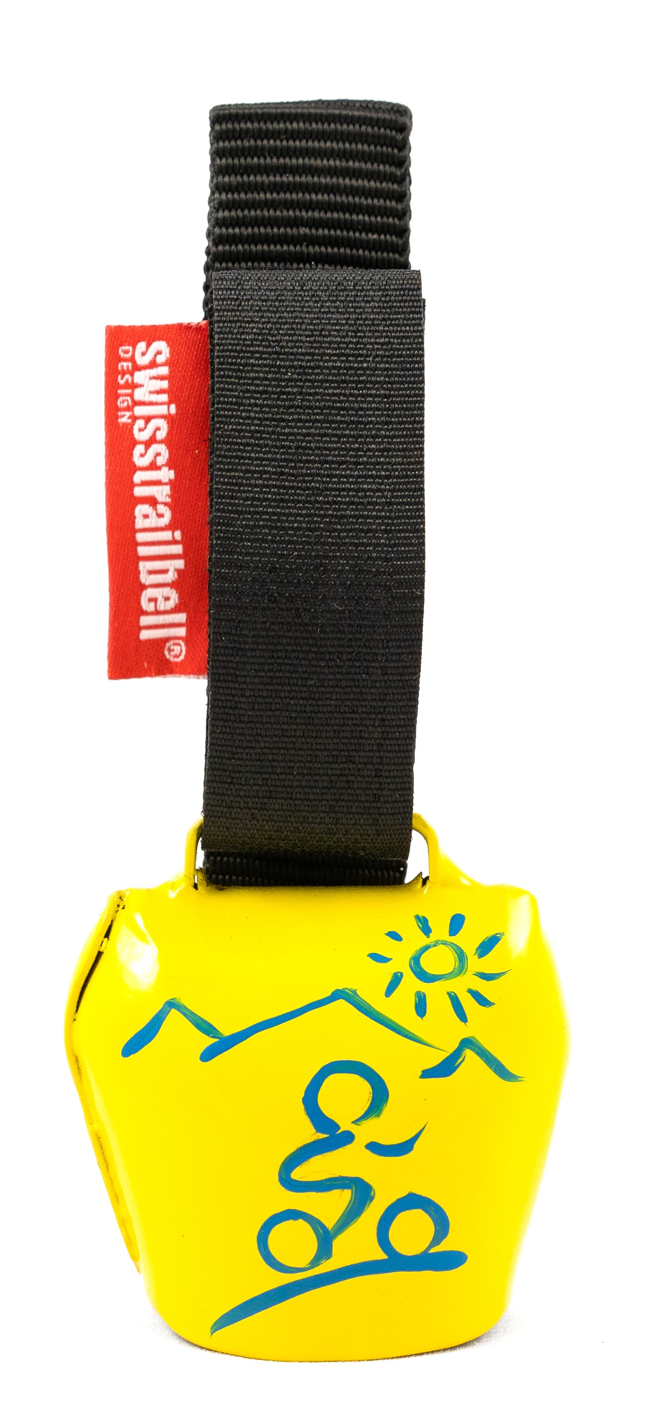 swisstrailbell® fresh Colour: Gelb mit blauem Mountainbiker, schwarzes Band