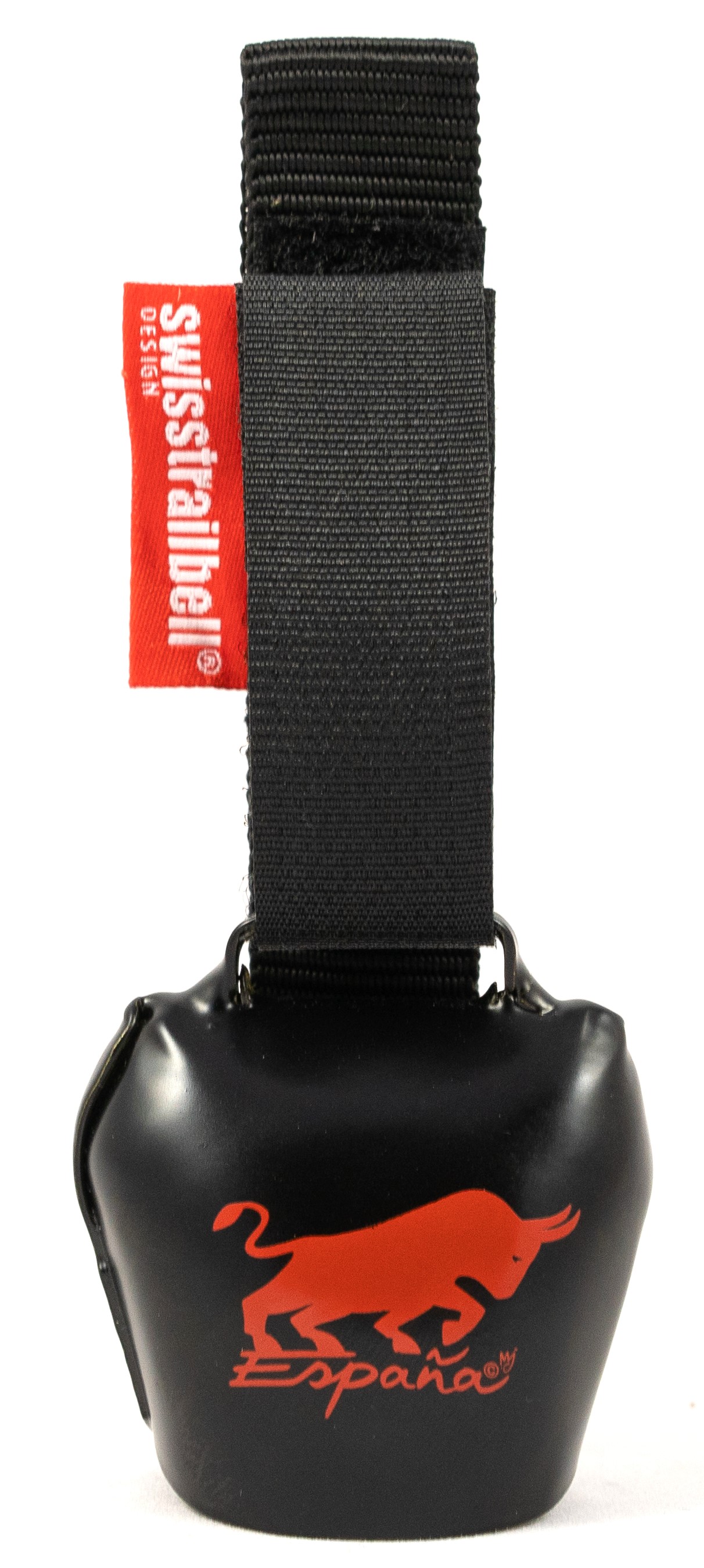 swisstrailbell® Fahrradklingel "Spain Edition" Deep Black: "Spanish ToroRojo Bell", schwarzes Band
