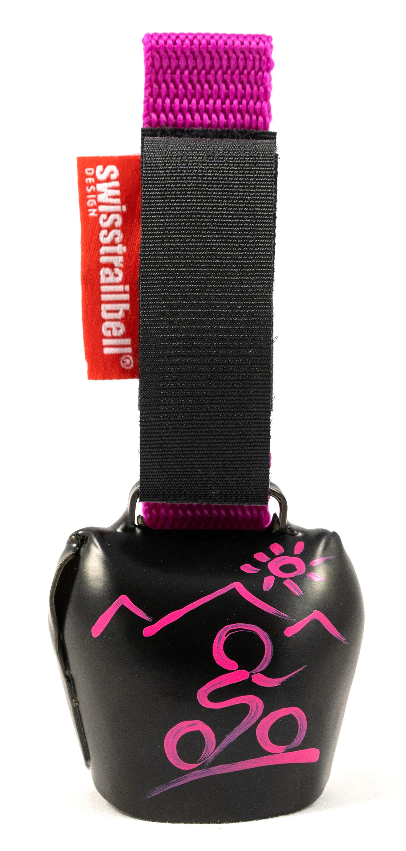 swisstrailbell® Black mit pinkem MTB, pinkes Band, Fahrradklingel, Trailbell