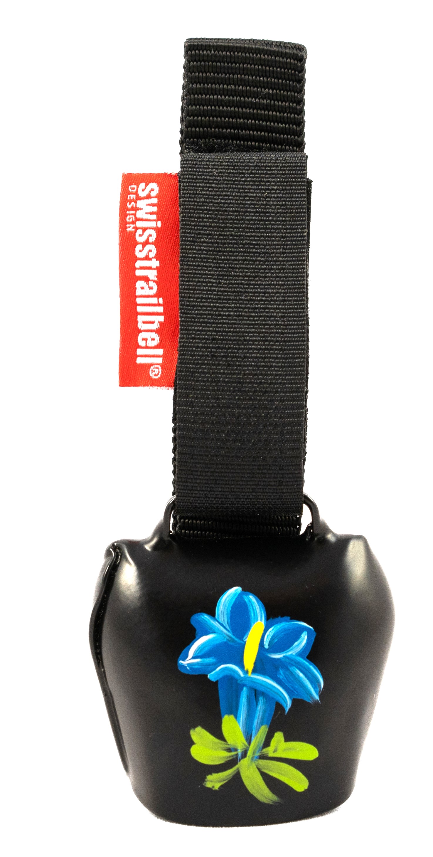 swisstrailbell® Deep Black mit Alpen Enzian, Fahrrad Klingel, Trailbell, Bear Bell