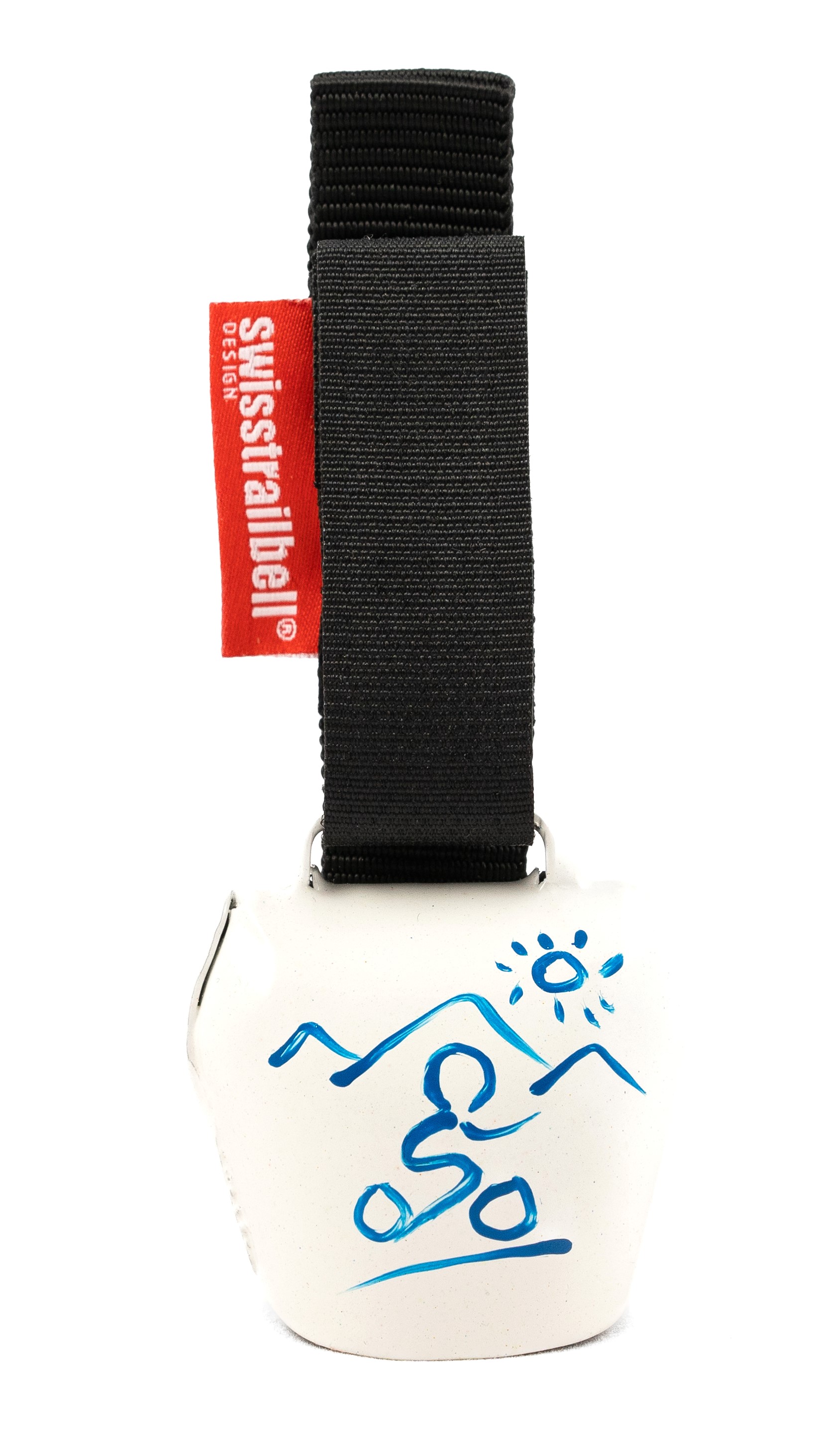 swisstrailbell® Edition weiß mit blauem Mountainbiker, Trailbell, Bear Bell