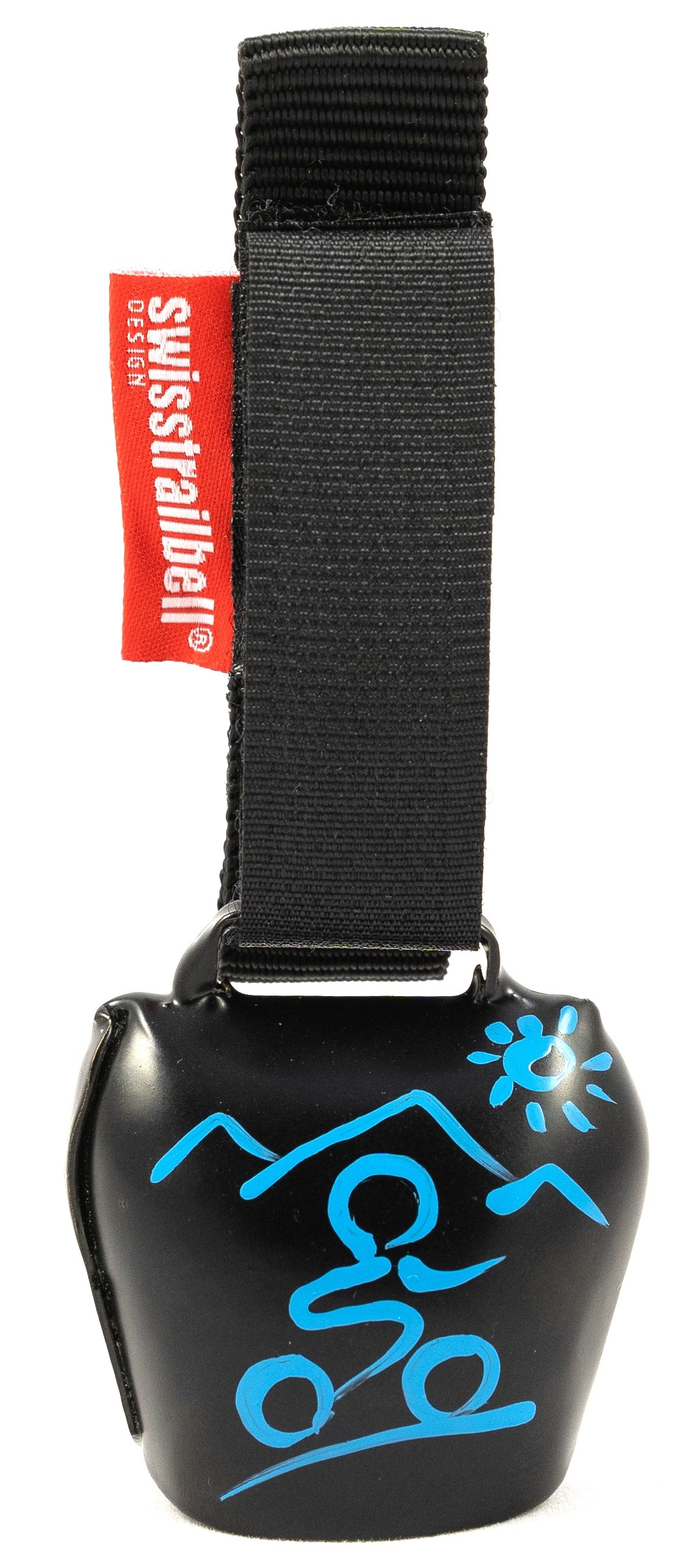 swisstrailbell® Deep Black mit blauem Mountainbiker, Trailbell, Bear Bell