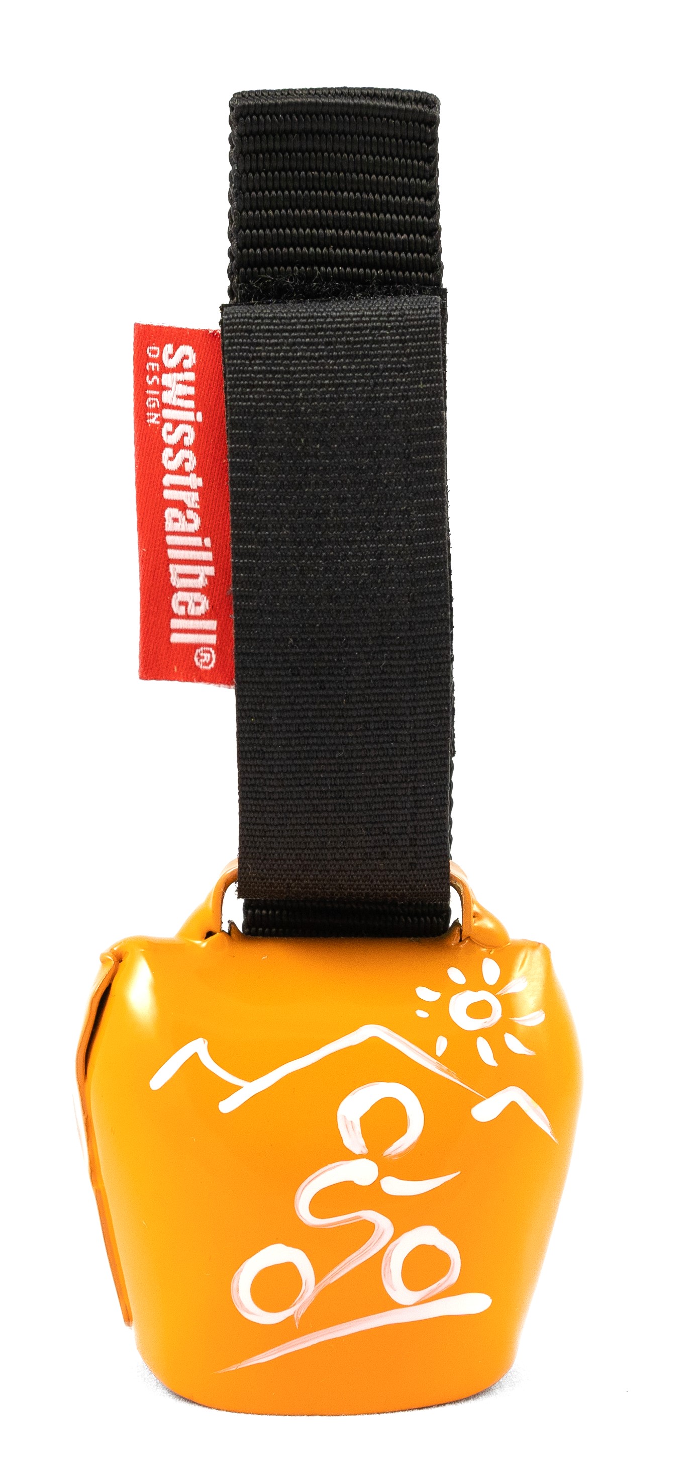 swisstrailbell® fresh Colour: Orange mit weißem Mountainbiker, schwarzes Band