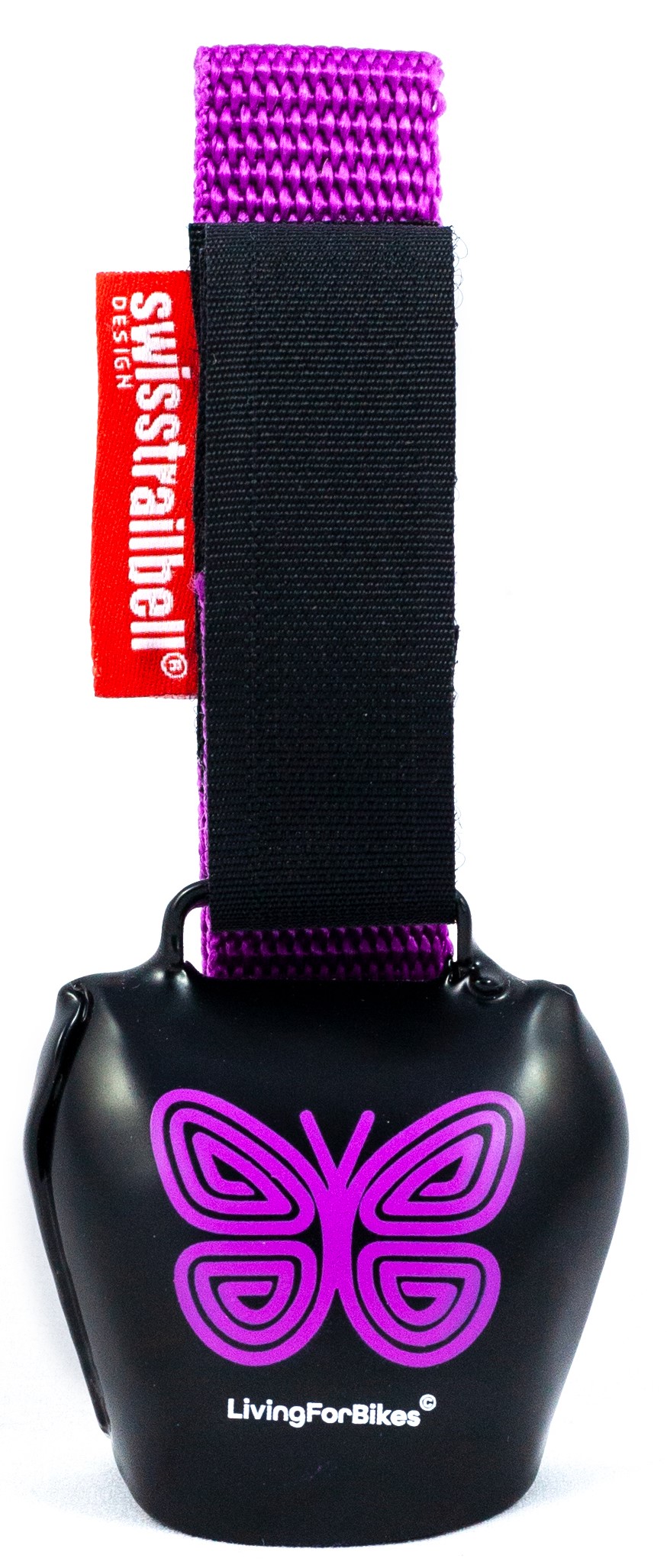 swisstrailbell® "Mexico Edition" Deep Black: Lila Mariposa, lila Band, Fahrradklingel
