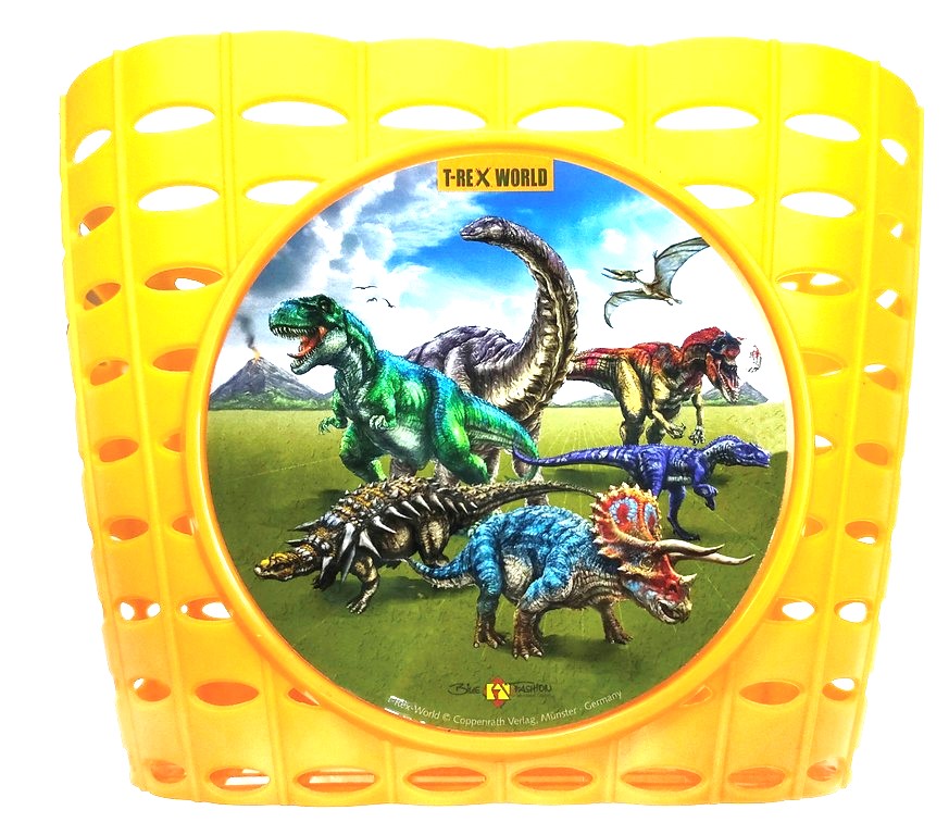 Bike Fashion Kinder Fahrradkorb Lenkerkorb "Dino T-Rex World", gelb/orange
