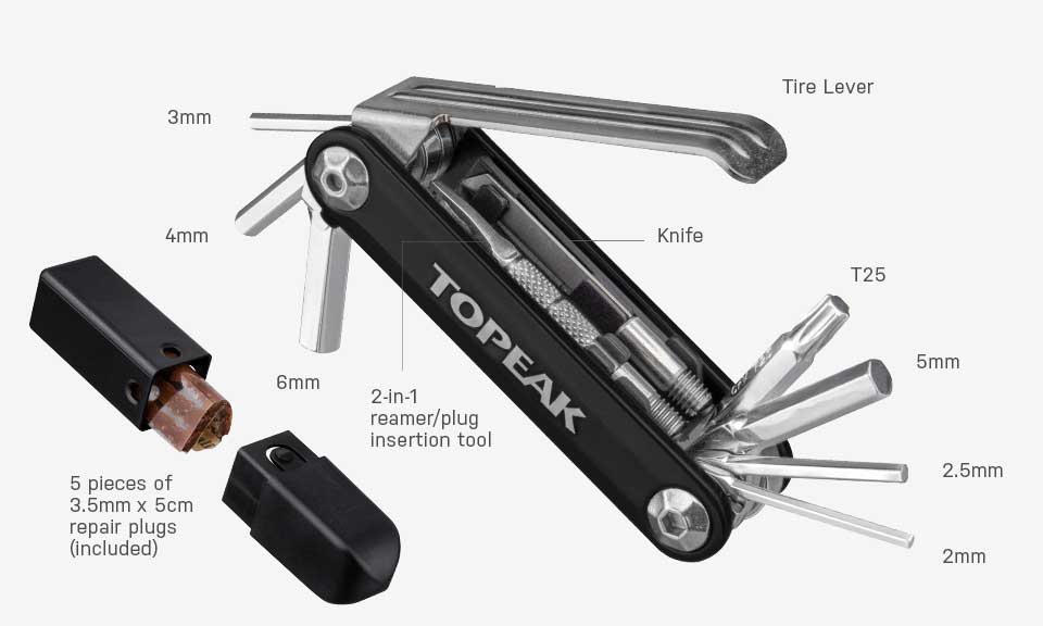 Topeak Tubi 11 COMBO, Fahrrad Werkzeug, Tubeless Reifen Reparatur, Multitool