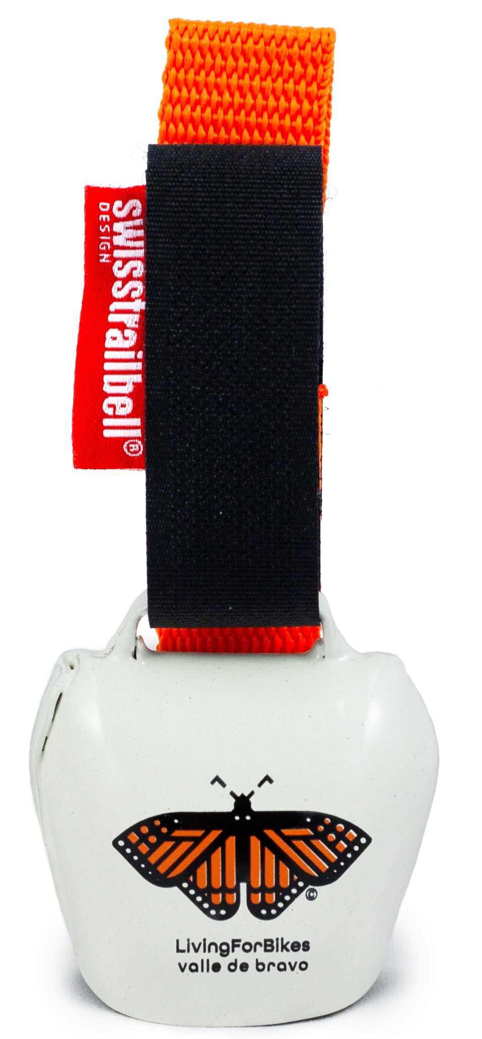 swisstrailbell® "Mexico Edition" White Bell: Orange Mariposa, orangenes Band, Fahrradklingel