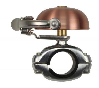 Crane Bell Mini Suzu Fahrradklingel gebürstetes Kupfer/Die Cast Mount, Retro Look, Ø 45mm