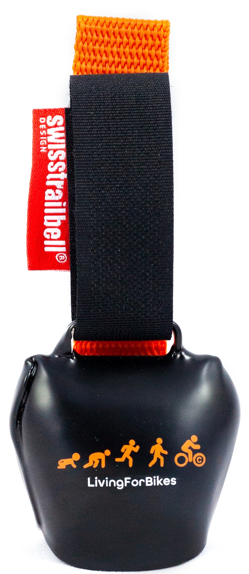 swisstrailbell® "Mexico Edition" Deep Black: Orange Evolution, orangenes Band, Fahrradklingel