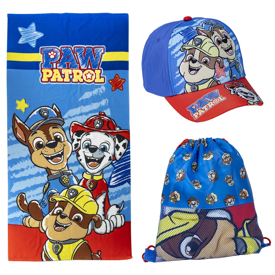 Cerdá: Paw Patrol Handtuch-Set, Strandtuch, Mütze, Beutel: verpackt 27x23x7cm