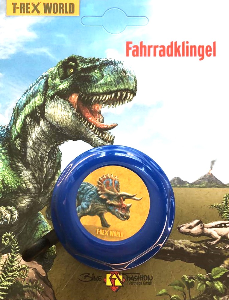 ♫♫ Bike Fashion Kinder Fahrradklingel / Glocke "Triceratops ", blau, Ø 55mm